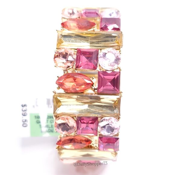 INC International Concepts Gold and Pink Glass Rhinestone Stretch Bracelet - Picture 3 of 9